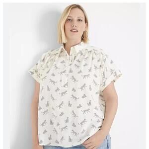 Lane Bryant Short-Sleeve Collared Popover Blouse, Cheetah Print, Large